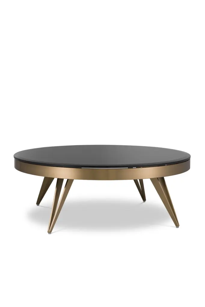 Brass Frame Black Glass Coffee Table Eichholtz Rocco Living Room Centerpiece