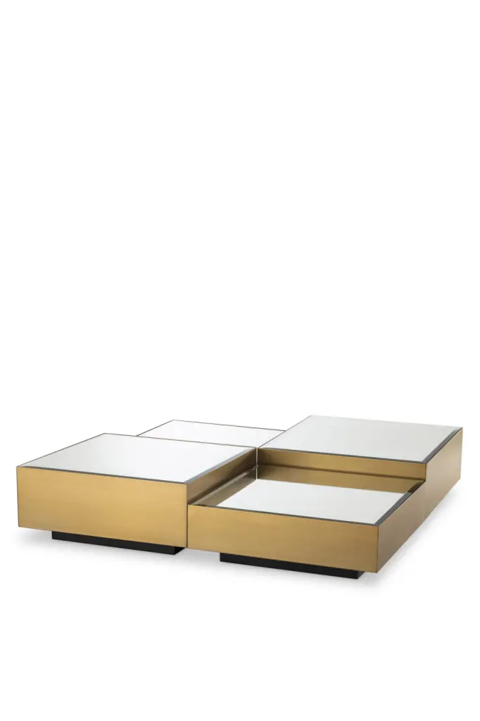 Eichholtz Esposito Brushed Brass Mirror Coffee Table Set 4