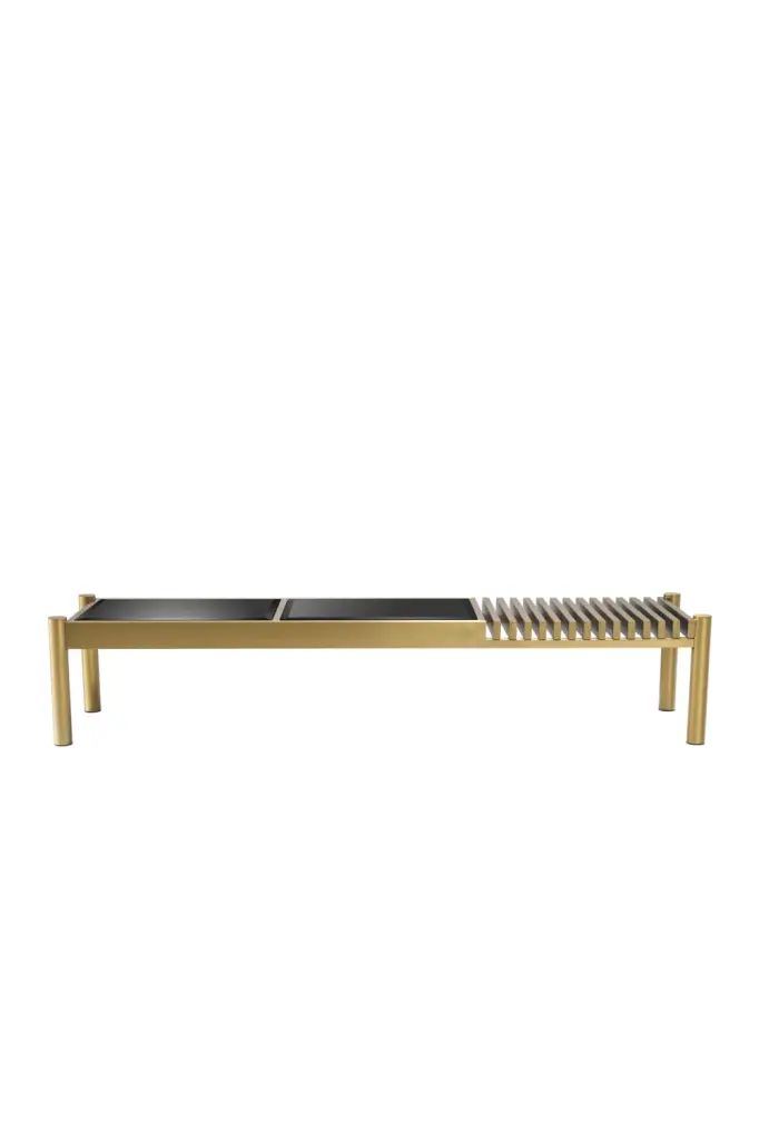 Slatted Brass Black Glass Coffee Table Eichholtz Bibi Contemporary Center Table