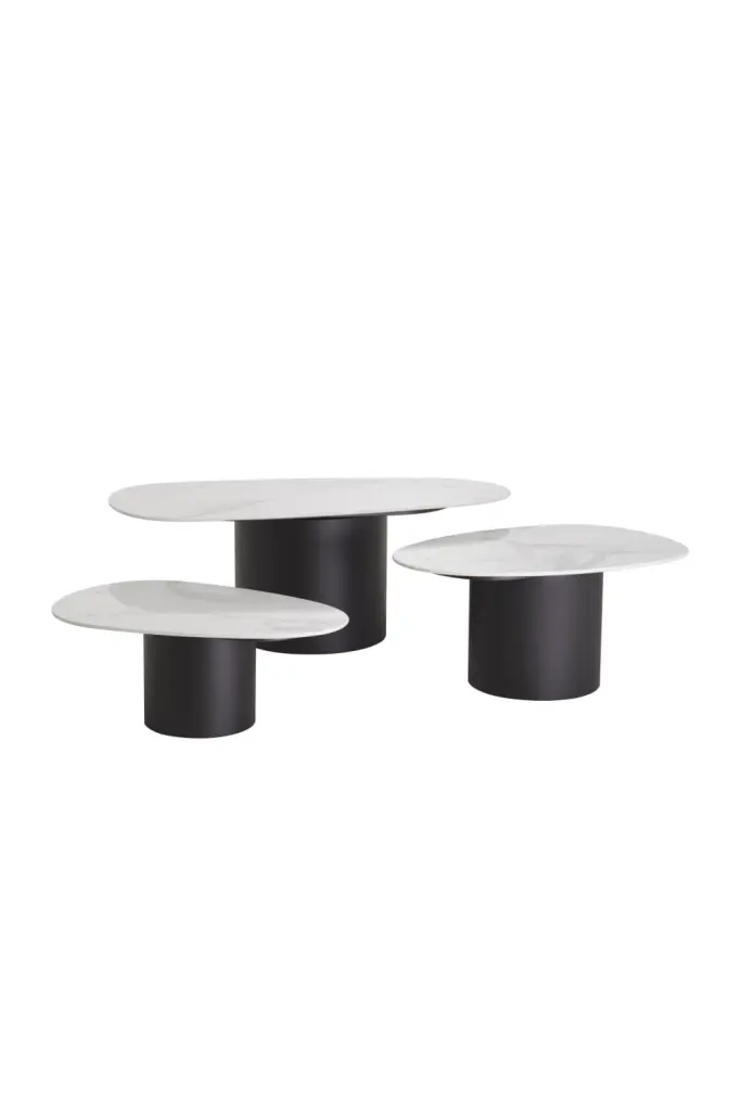 White Ceramic Marble Coffee Table Set Eichholtz Zane Living Room Furniture