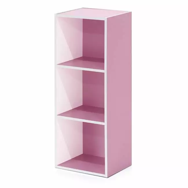 11003WH-PI 3-Tier Open Shelf Bookcase White and Pink Display Cabinet Highkey