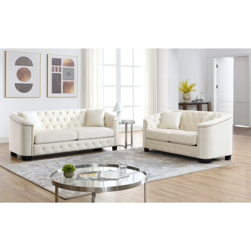 DeeHome 3-seater 2-seater Combination Velvet Beige Sofa