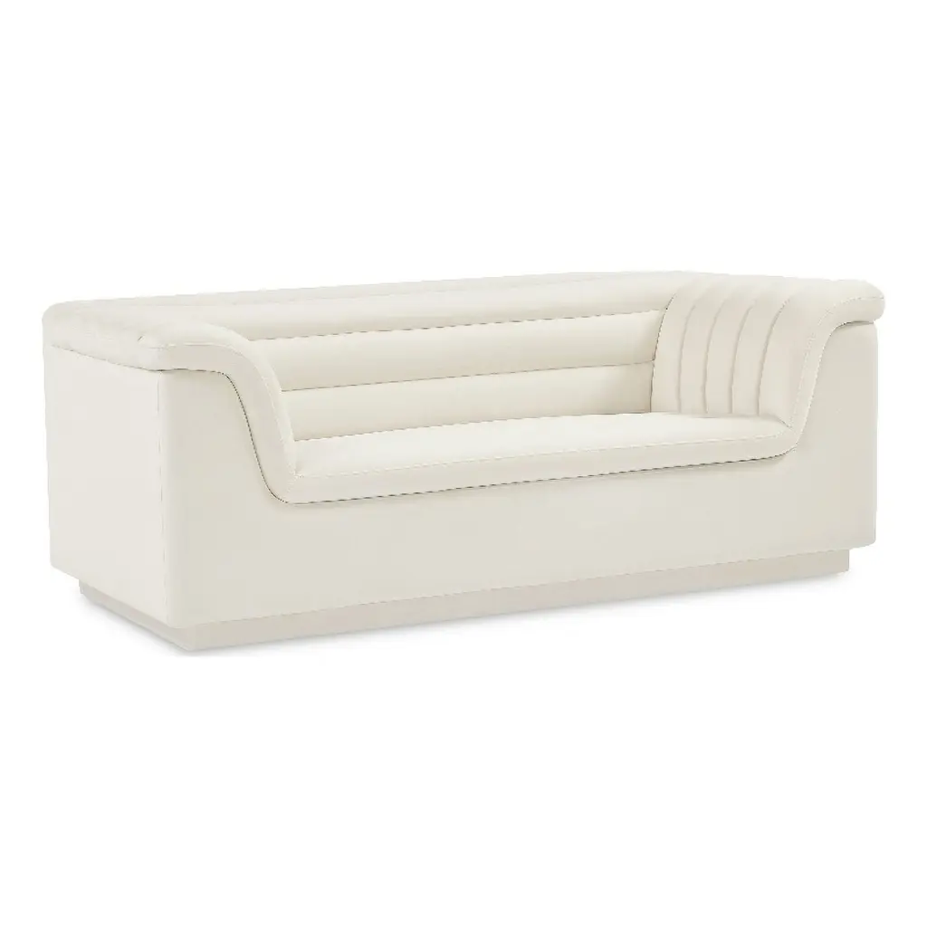 Meridian Furniture Cascade Cream Velvet Fabric Loveseat Comfort Sofa