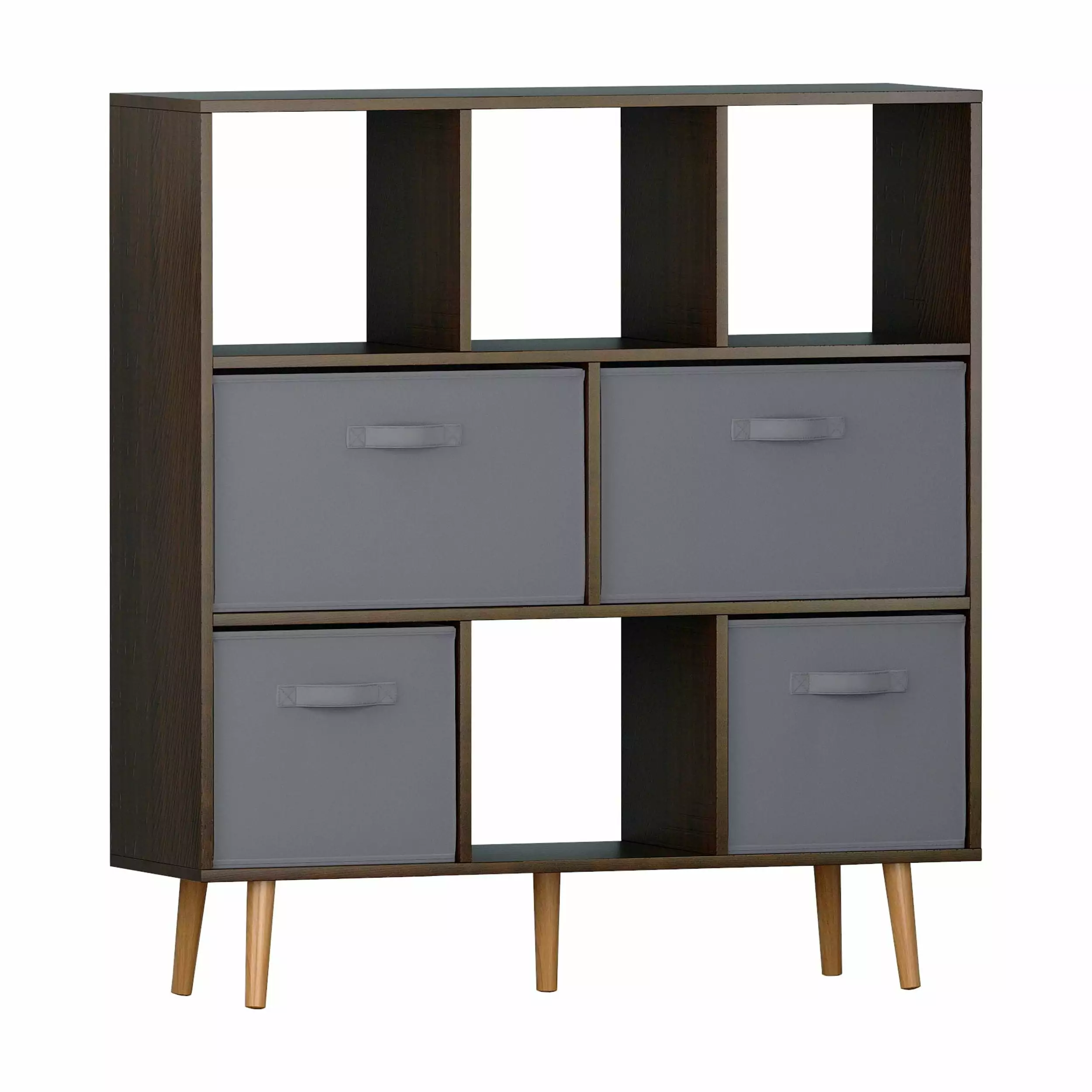4 Layer 8 Grid MDF Bookshelf 4 Non-Woven Drawers 39.3 Inches KitMax