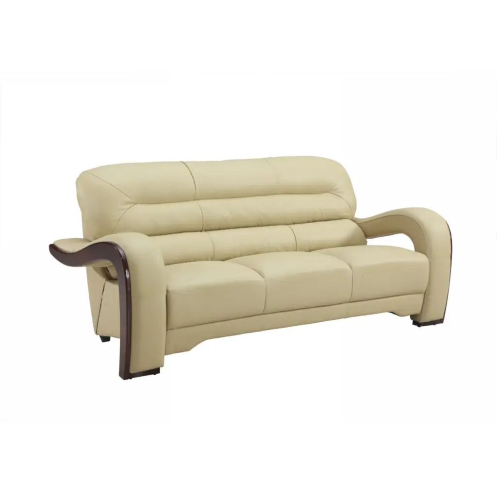 HomeRoots 36 . Glamorous Beige Leather Sofa - Compact Living Room Seating