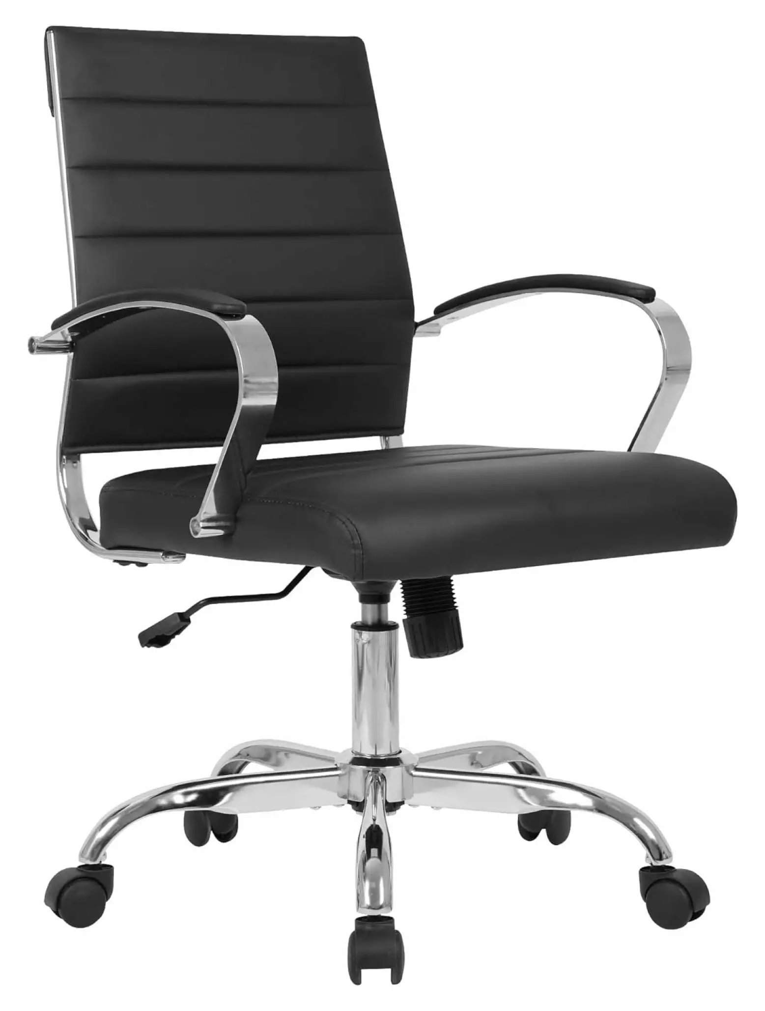 ZeloraGildan PU Leather Ribbed Executive Swivel Computer Chair Wheels and Armrests Black