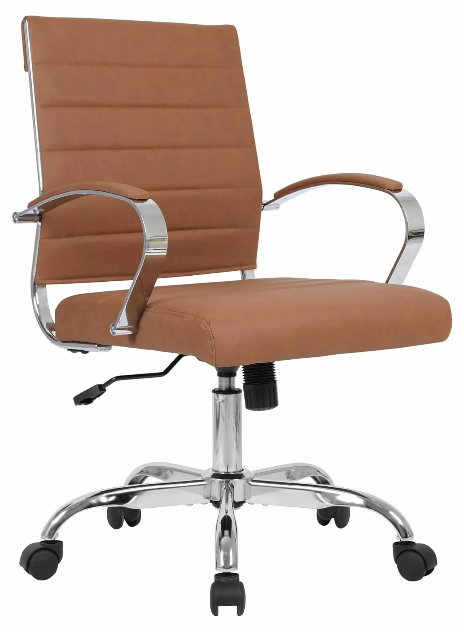 ZeloraGildan PU Leather Ribbed Executive Swivel Computer Chair Wheels and Armrests Brown
