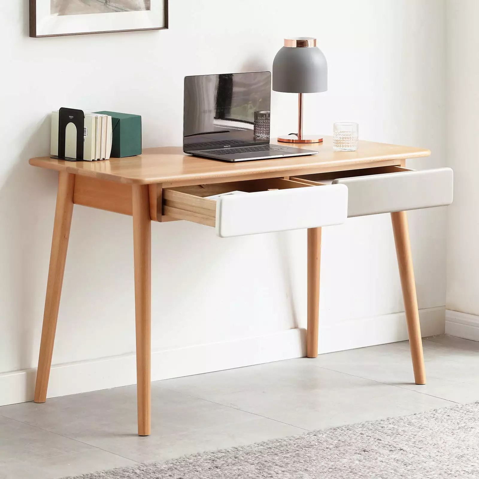 Computer Desk 47 Large Size Office Desk 2 Drawers Modern Simple Style PC Table Gap Design Solid Wood Study Desk Writing De...