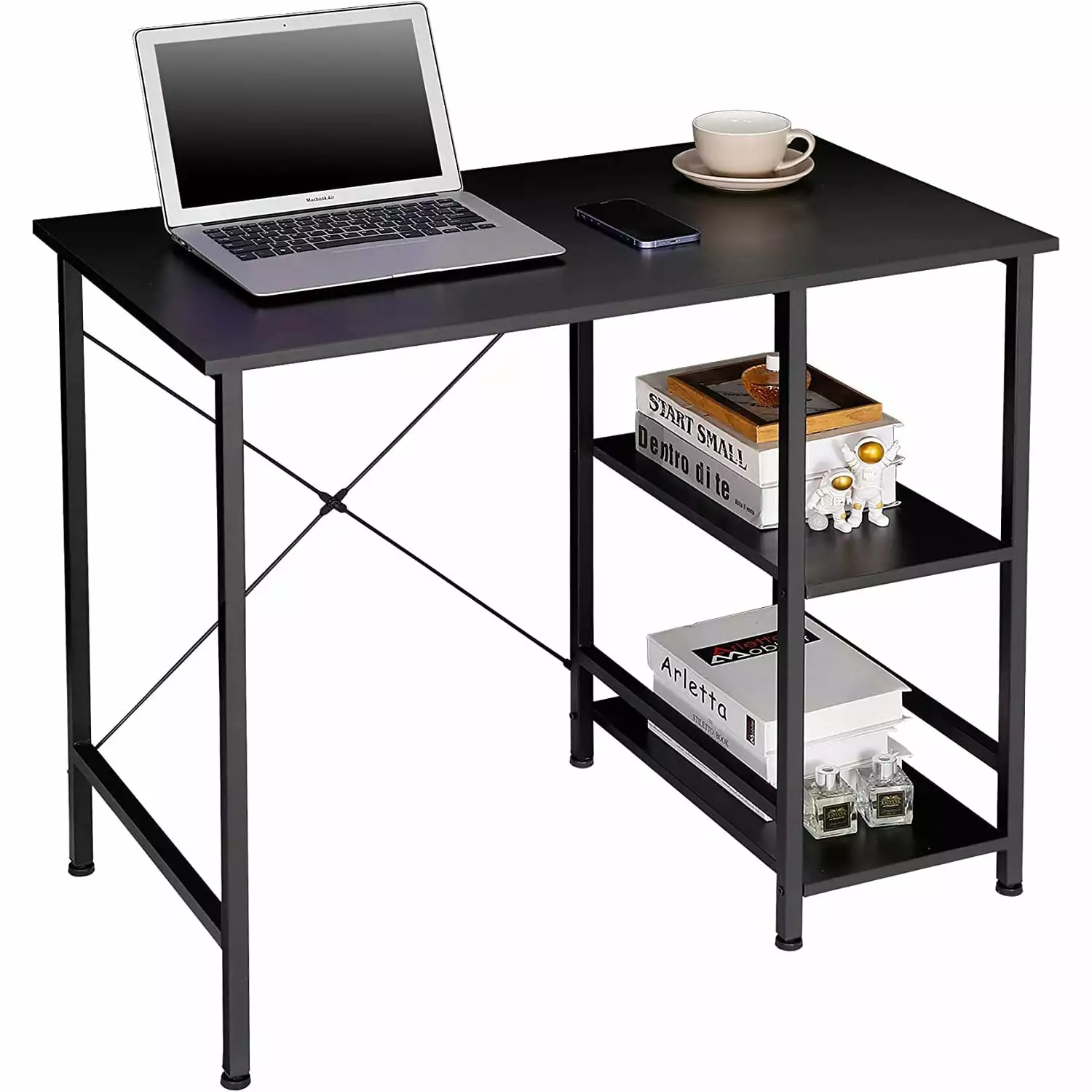 Small Black Computer Desk Storage Shelves Sturdy Student Writing Corner Workstation Laptop PC Table Bilot