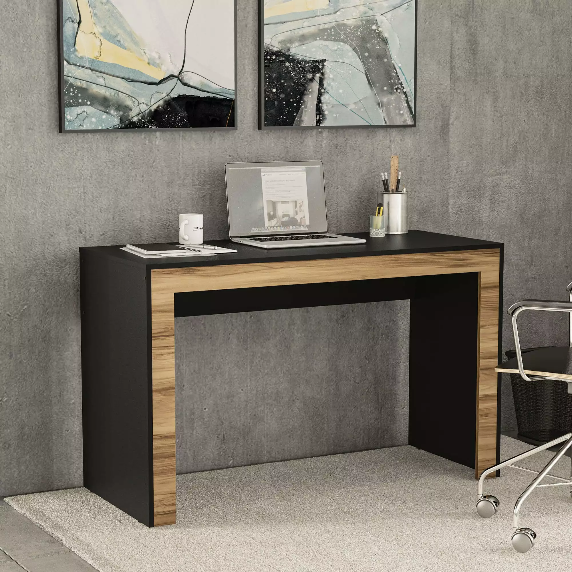 Boahaus Fukuoka Modern Computer Desk Black Brown Matte Adults