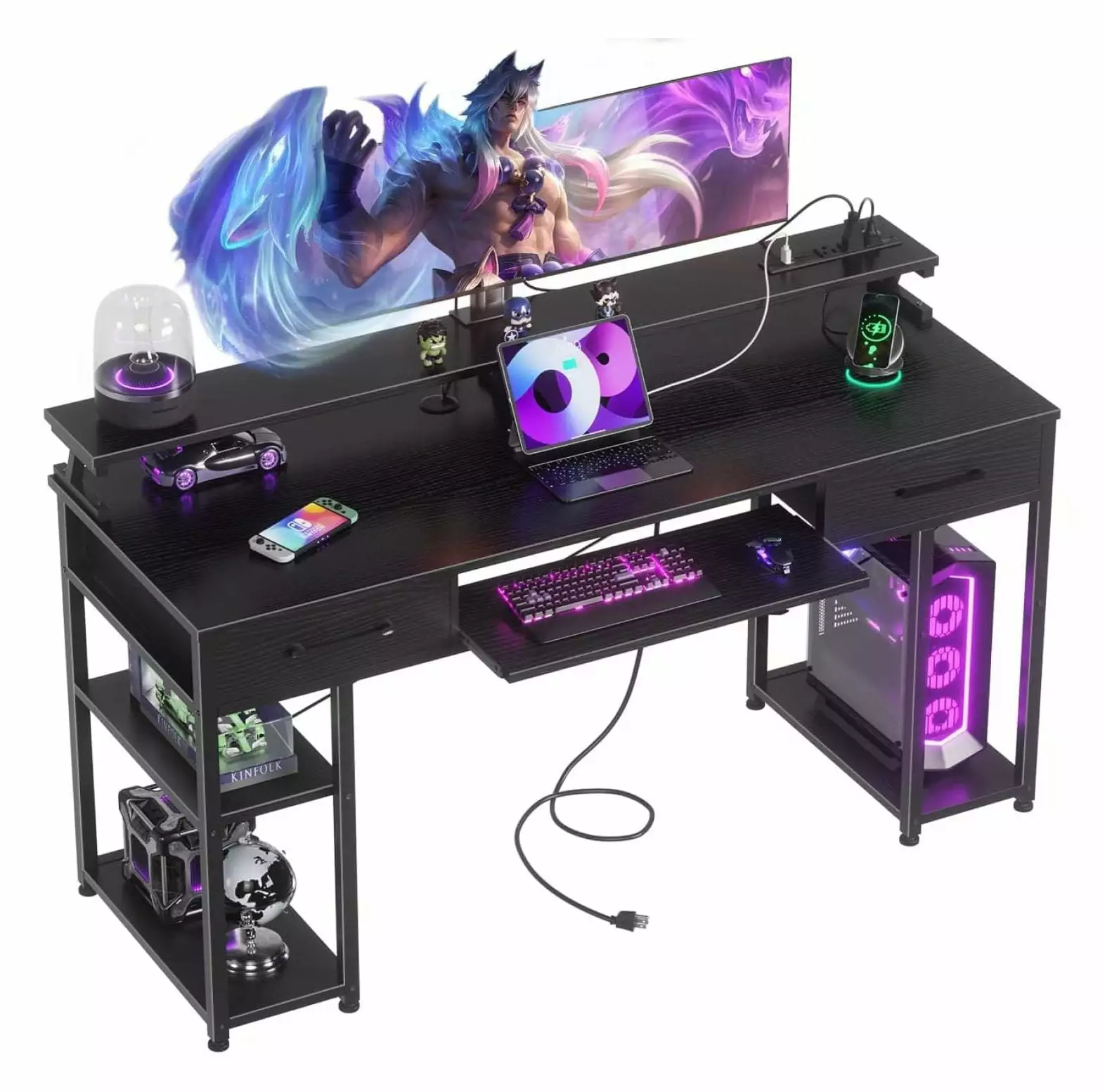 Depot Esh Computer Desk Drawers Power Outlet 55Inch Office Desk Keyboard Tray Storage Shelves PC Stand Office Table Work D...
