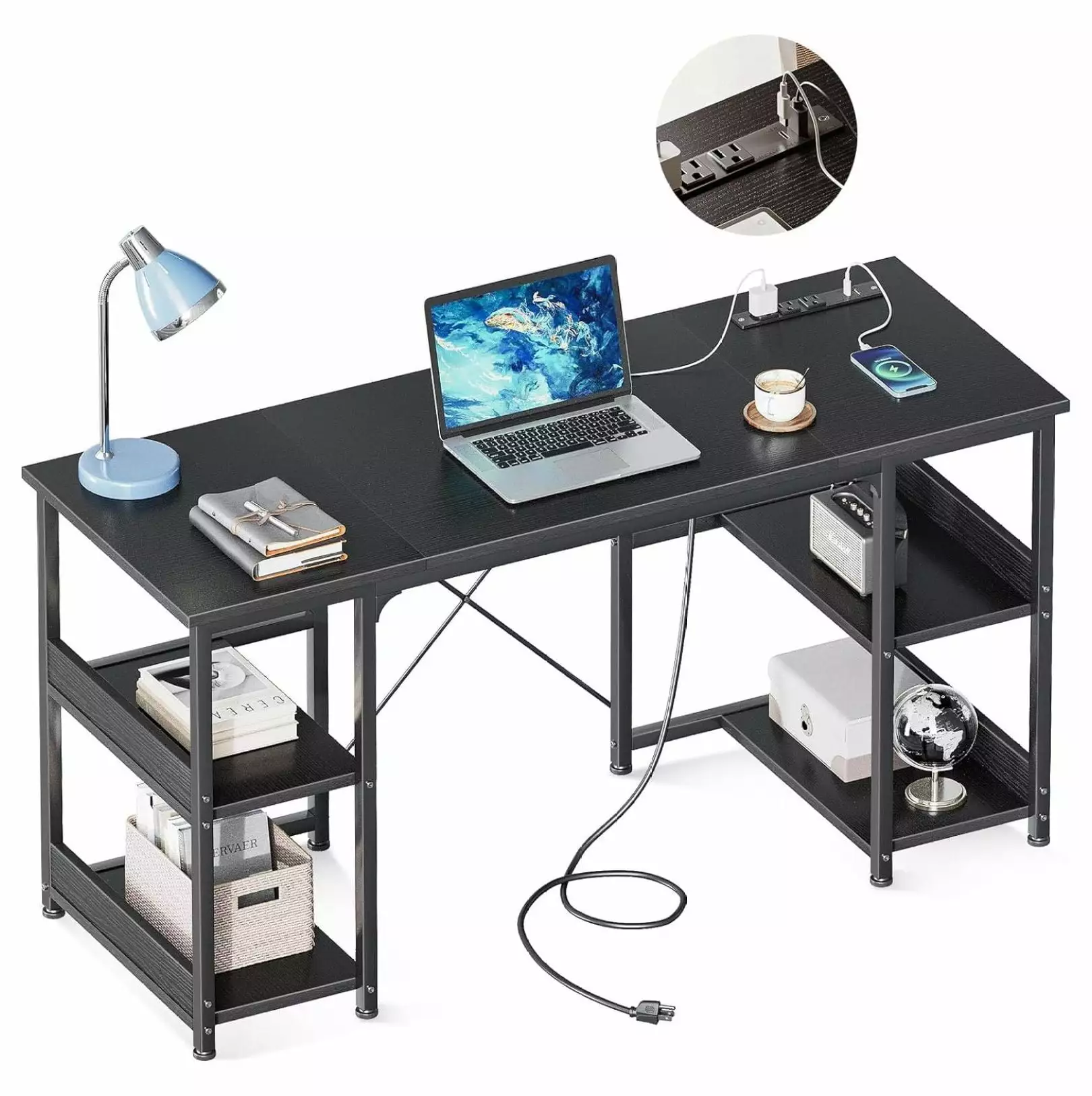 Depot Esh Small Computer Desk Power Outlets Type-C Home Table Storage Shelves Student Laptop PC Desk Small Spaces Home Off...