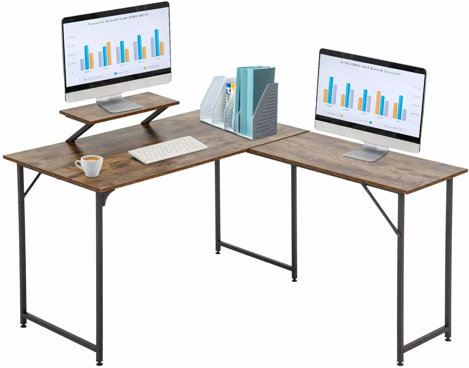 L-Shaped Computer Desk Industrial Corner Game Table Monitor Stand Retro Home Office Workstation dsfggs
