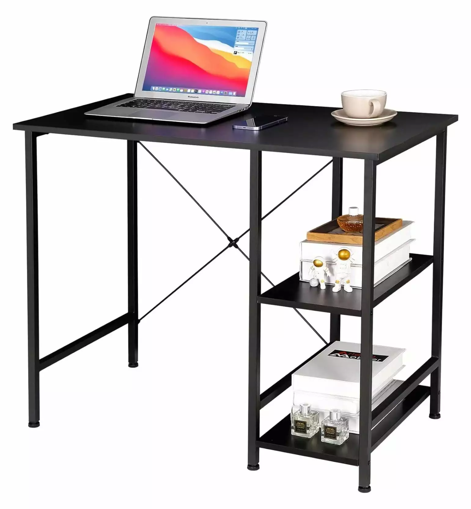 36 Inch Black Home Office Desk 2 Storage Shelves Small Industrial Modern Simple Laptop Table Study Bedroom Gaming Echoworld