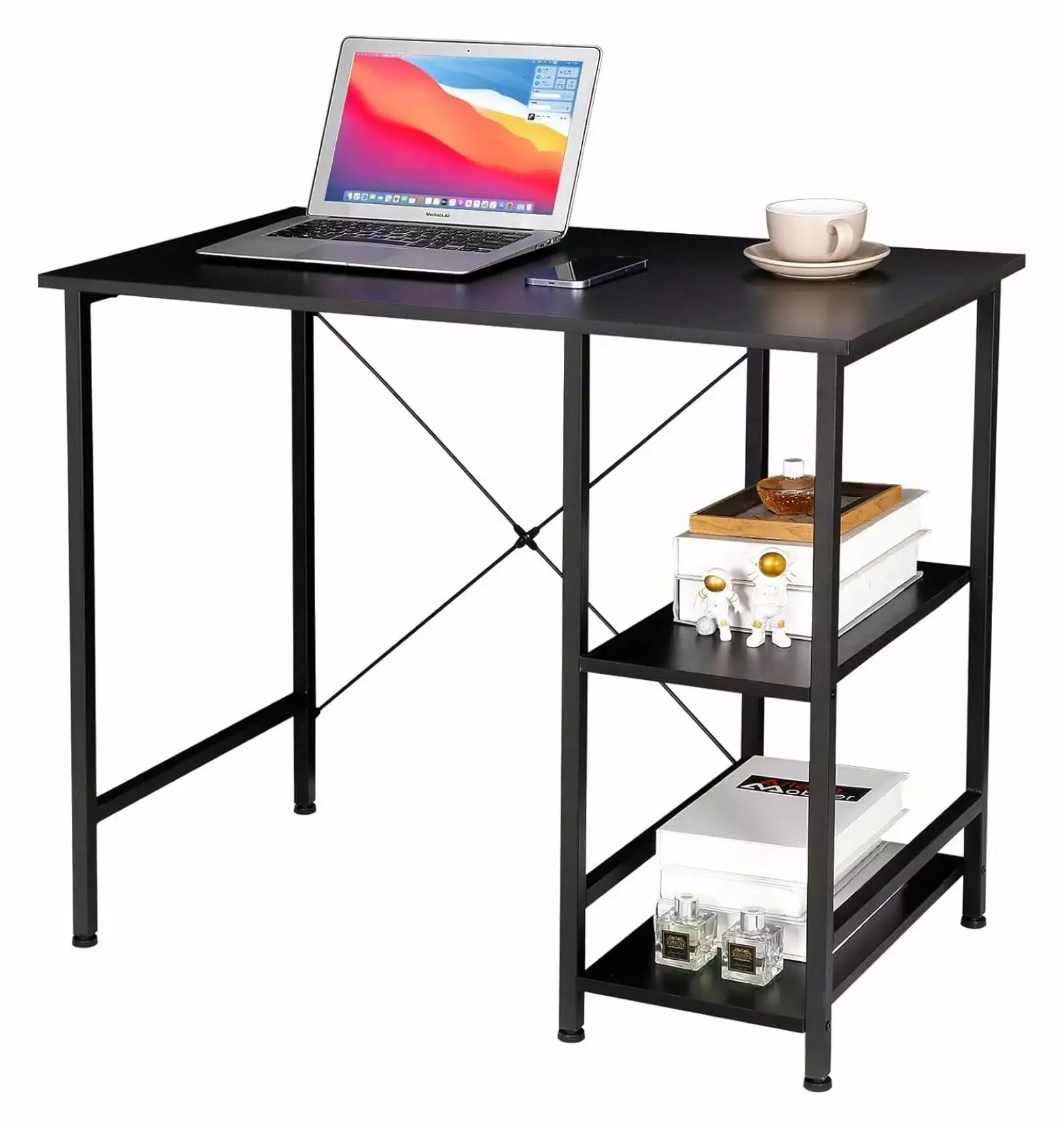 36 Inch Home Office Desk Study Writing Computer Desk 2 Storage Shelves Small Industrial Modern Simple Laptop Table Black E...