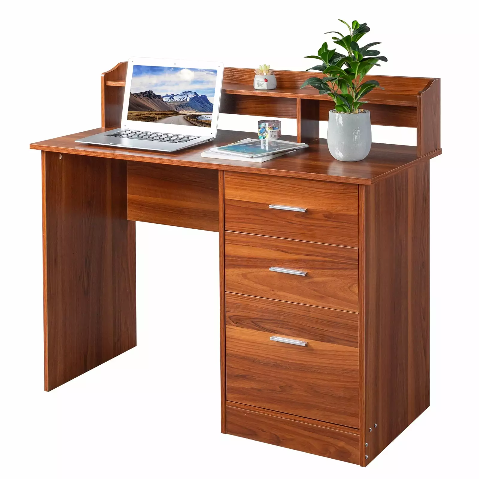 Ktaxon Gaming Desk 3 Drawers Desktop Storage Rack Anti-slip Separator Red Brown Computer Desk Home Office FCH