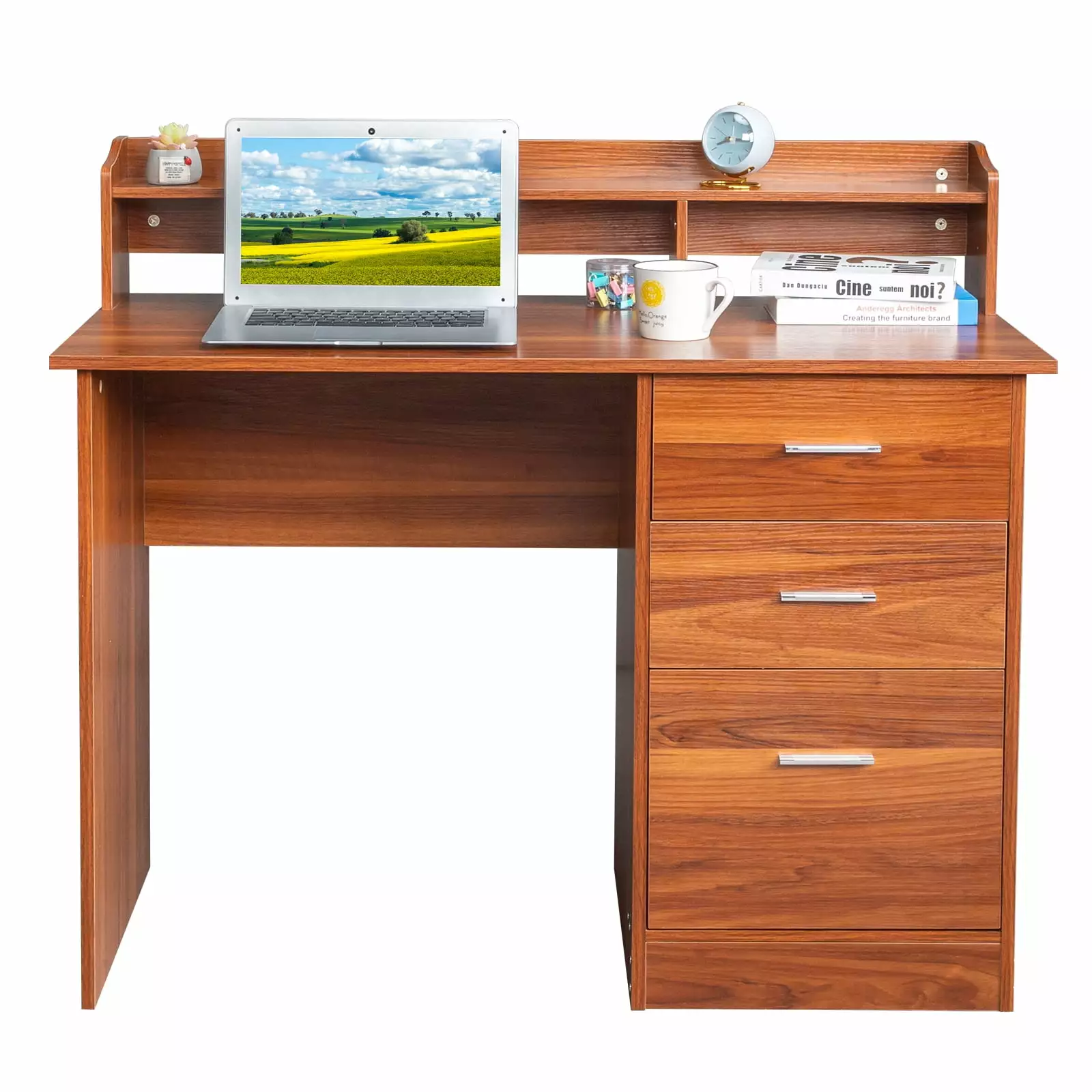 UBesGoo Gaming Computer Desk Desktop Storage Rack Anti-slip Separator 3 Drawers Red Brown Home Office Desk FCH