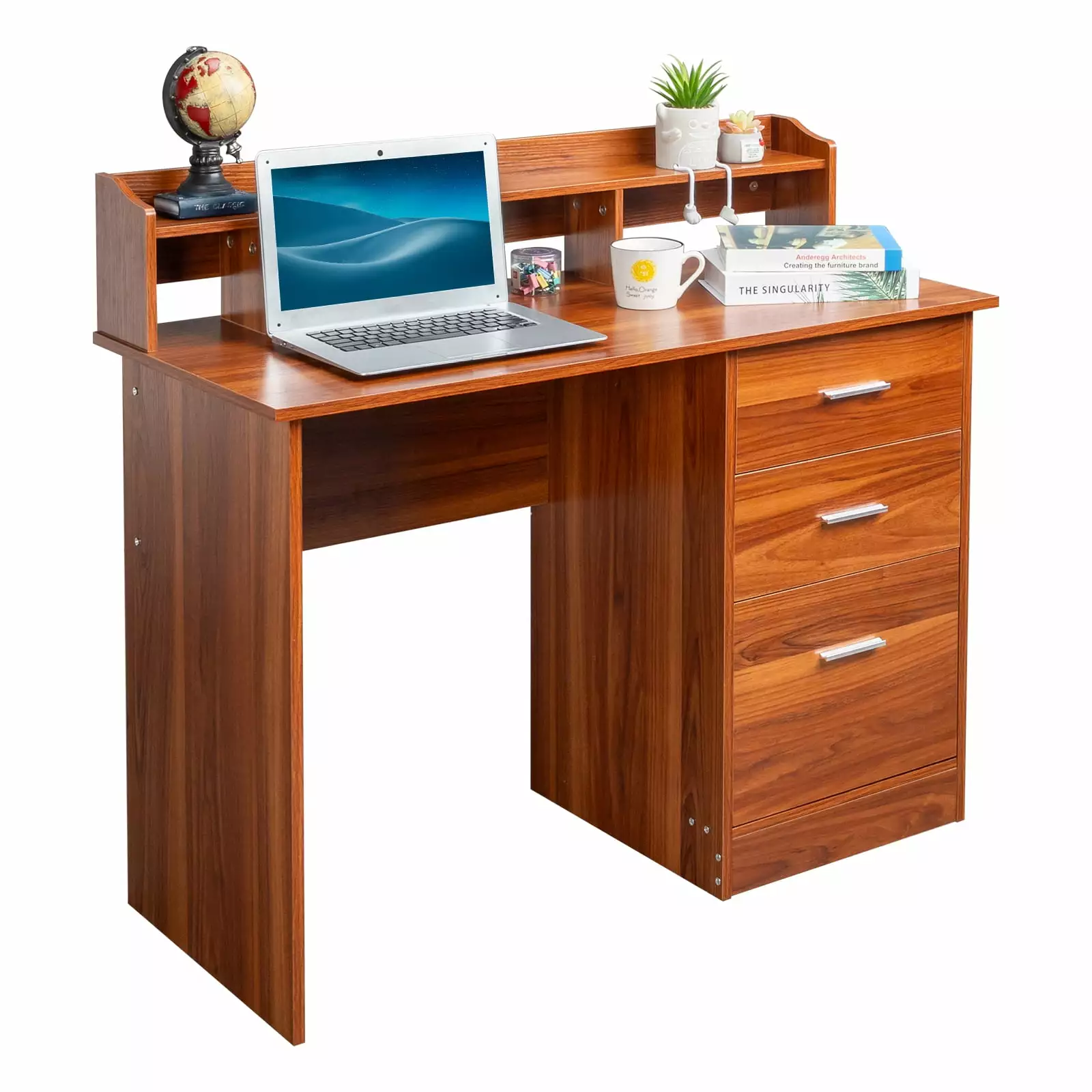 Zimtown Gaming Desk 3 Drawers Desktop Storage Rack Anti-slip Separator Red Brown Computer Desk Home Office FCH