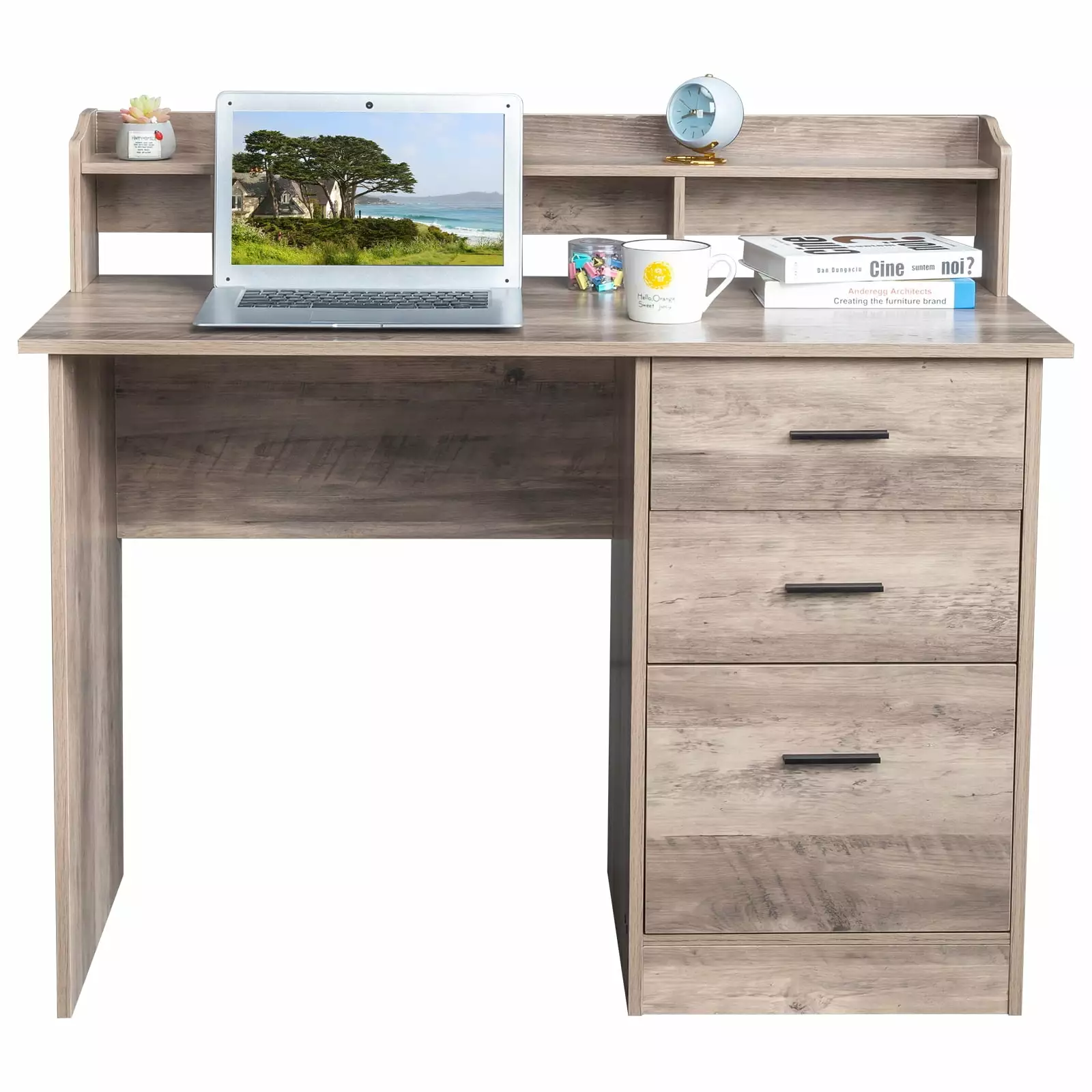 Zimtown Gaming Desk 3 Drawers Desktop Storage Rack Anti-slip Separator Oak Computer Desk Home Office FCH