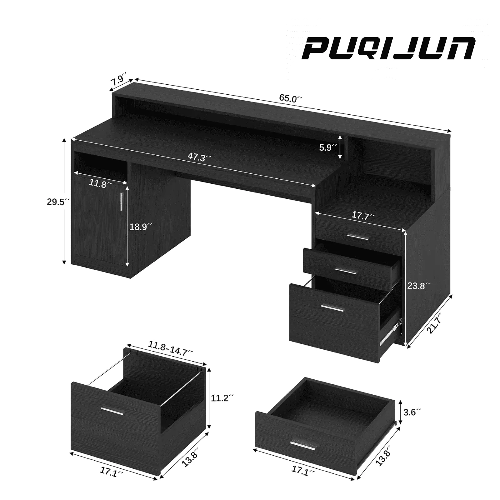 Computer Desk 3 Drawer Storage Shelves Home Office Desk File Drawer Cabinet Writing Study Table Long Monitor Stand Printer...