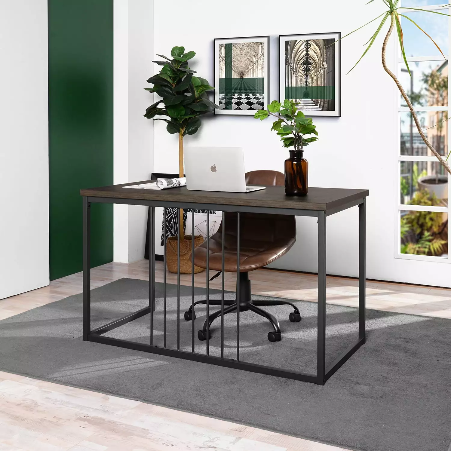 Modern Versatile 43.3 Computer Desk Storage Stylish Home Office Desk Makeup Vanity Gaming Station White FurnitureR