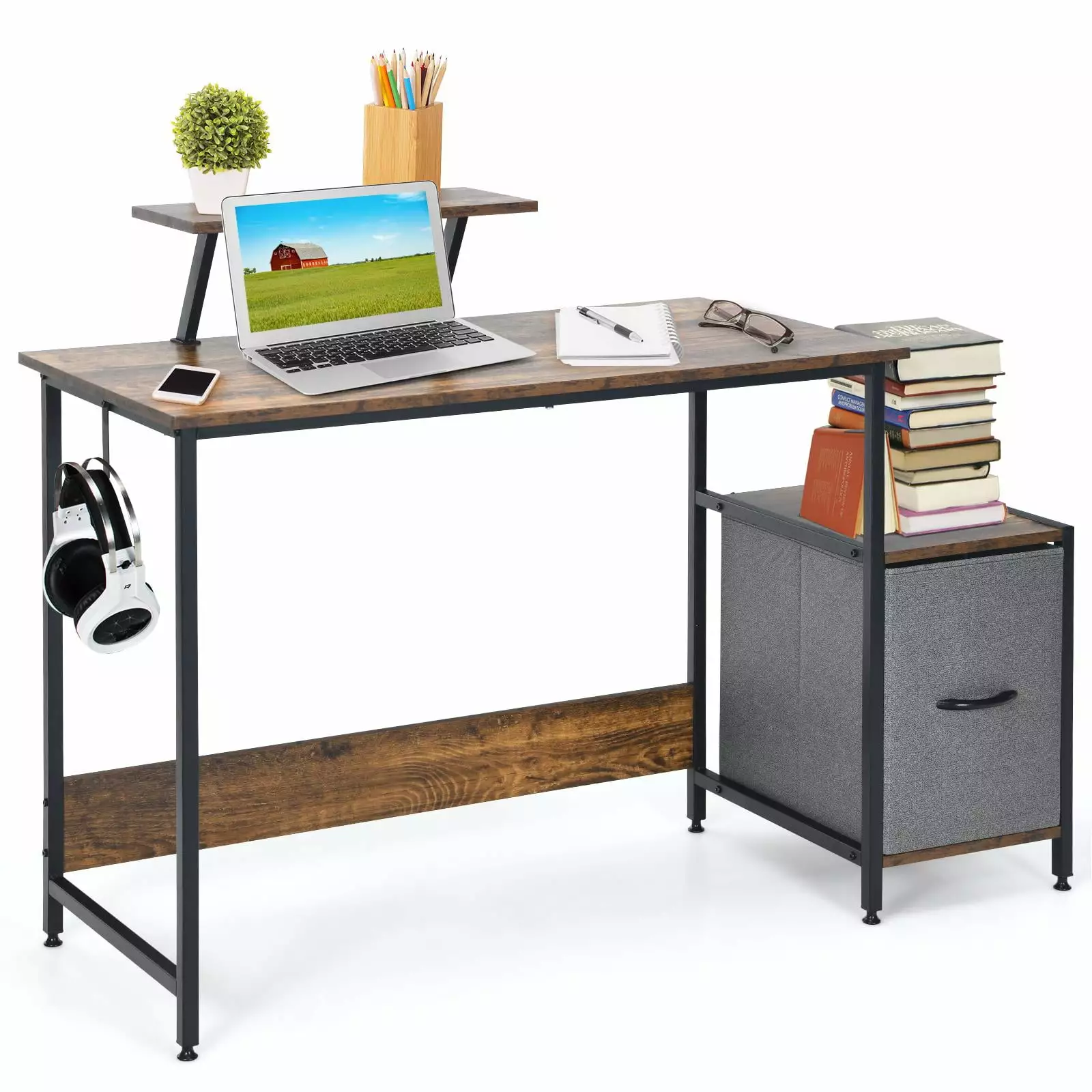 Giantex Computer Desk Reversible Fabric Drawer and Moveable Shelf Home Office