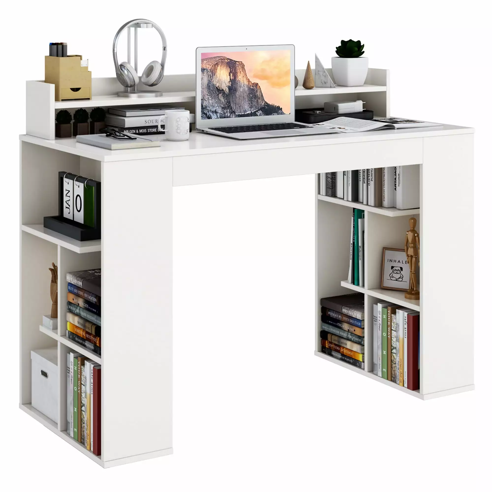 Gymax 48 Computer Desk Bookshelf and Monitor Stand Riser Study Writing