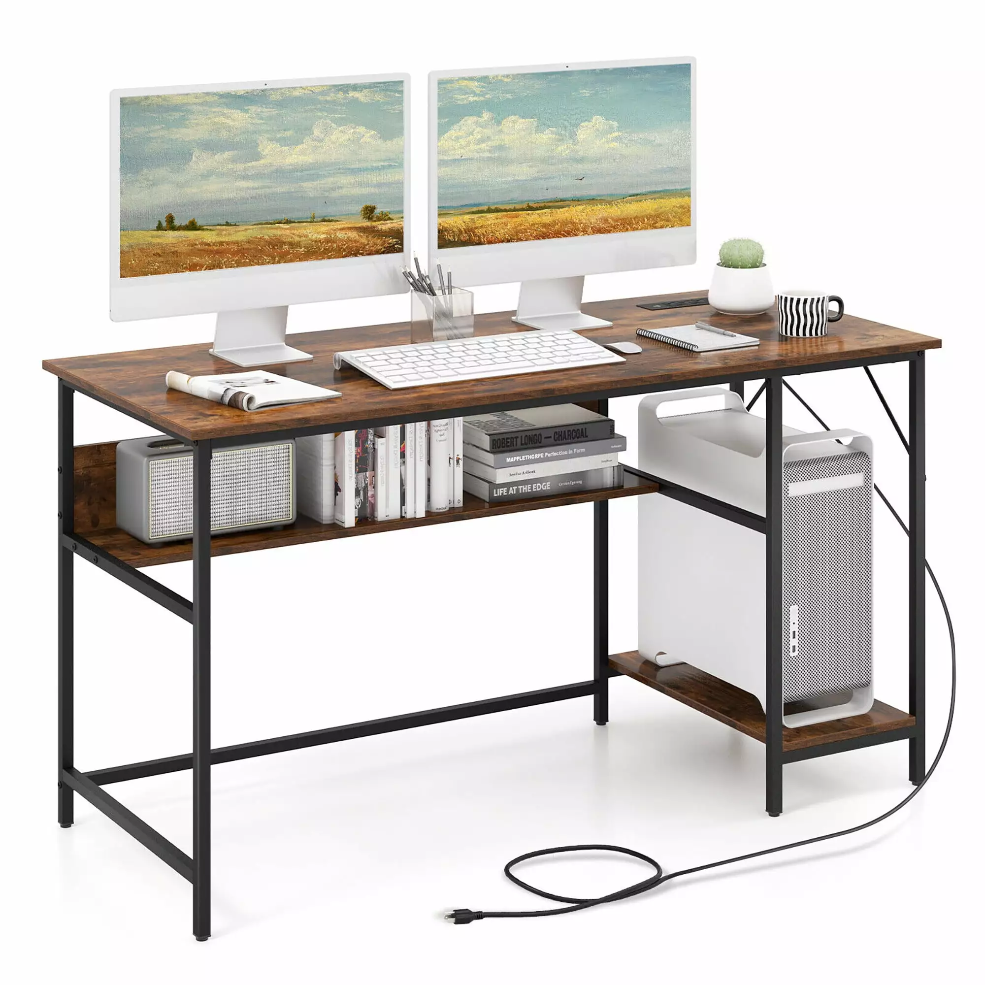 Gymax 55 Inch Computer Desk Charging Station and 4 Power Outlets Home Office