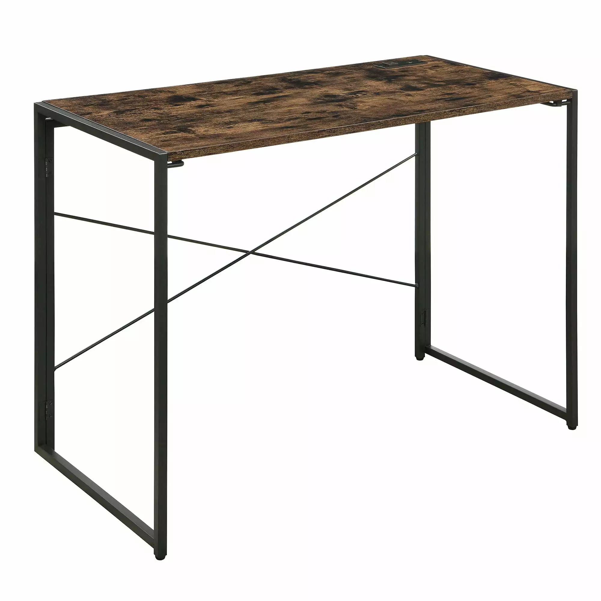 JESONVID 40 Inch Rustic Brown Computer Desk Power Outlet and USB Ports