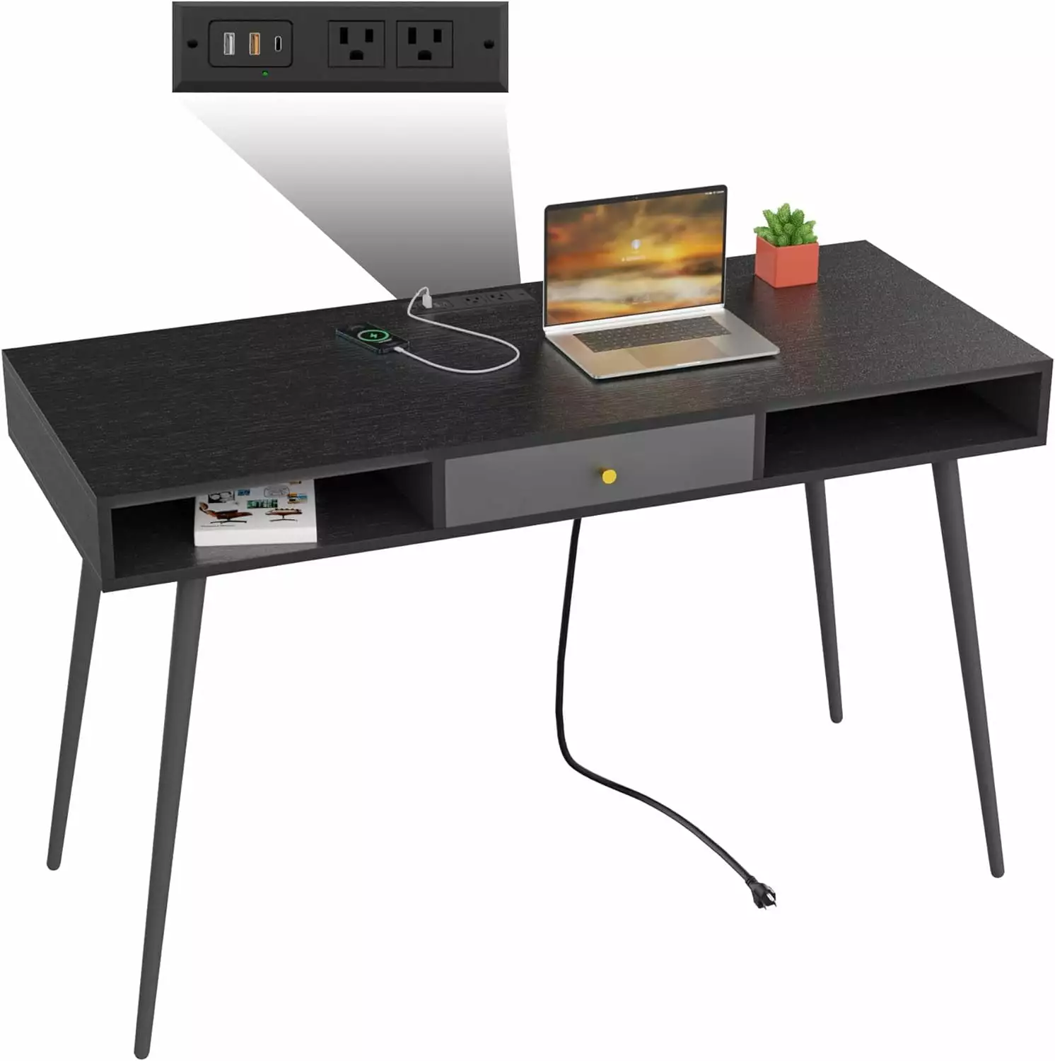 43.3 Inch Computer Desk Store Cabinet Modern Home Office Multipurpose Writing Study Gaming Table KENID