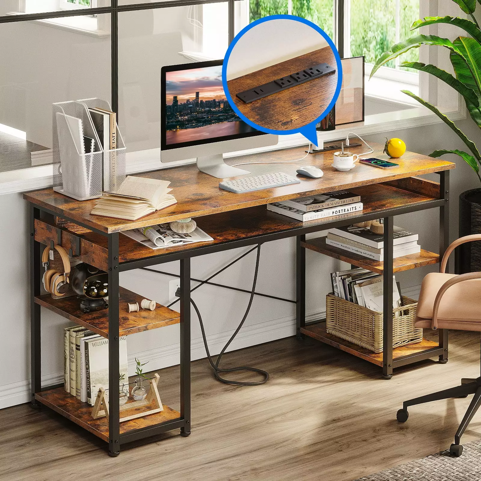 48 Inch Simple Design Computer Desk Charging Station Modern Office Desk Vintage KKL