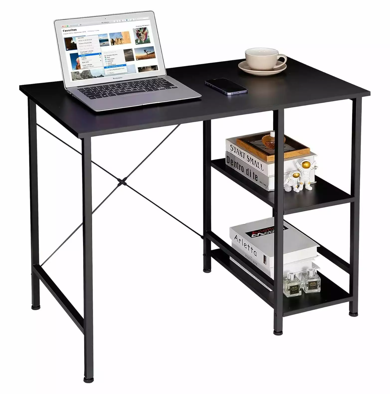 Lwory 36 Inch Black Industrial Modern Home Office Desk 2 Shelves Study Writing Computer Laptop Table Gaming