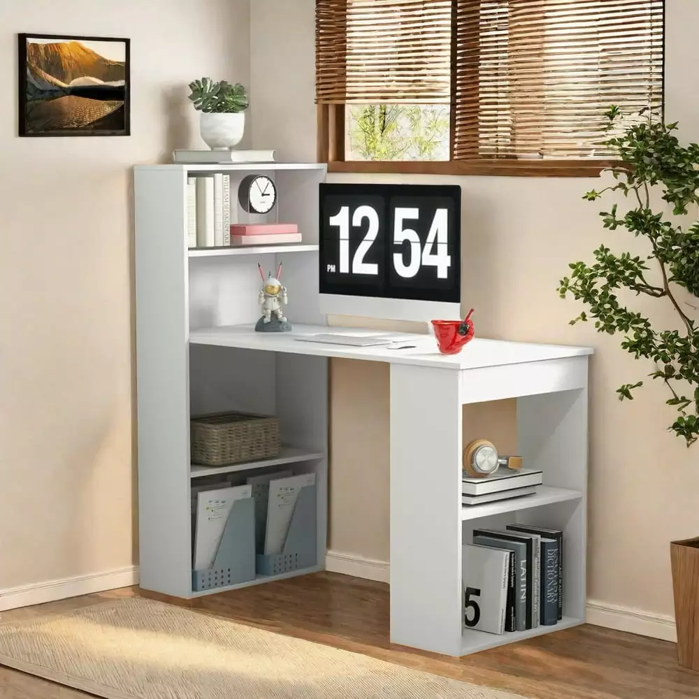 MIDODO Computer Desk Bookshelf and Storage Shelves Modern Compact Workstation CPU Stand