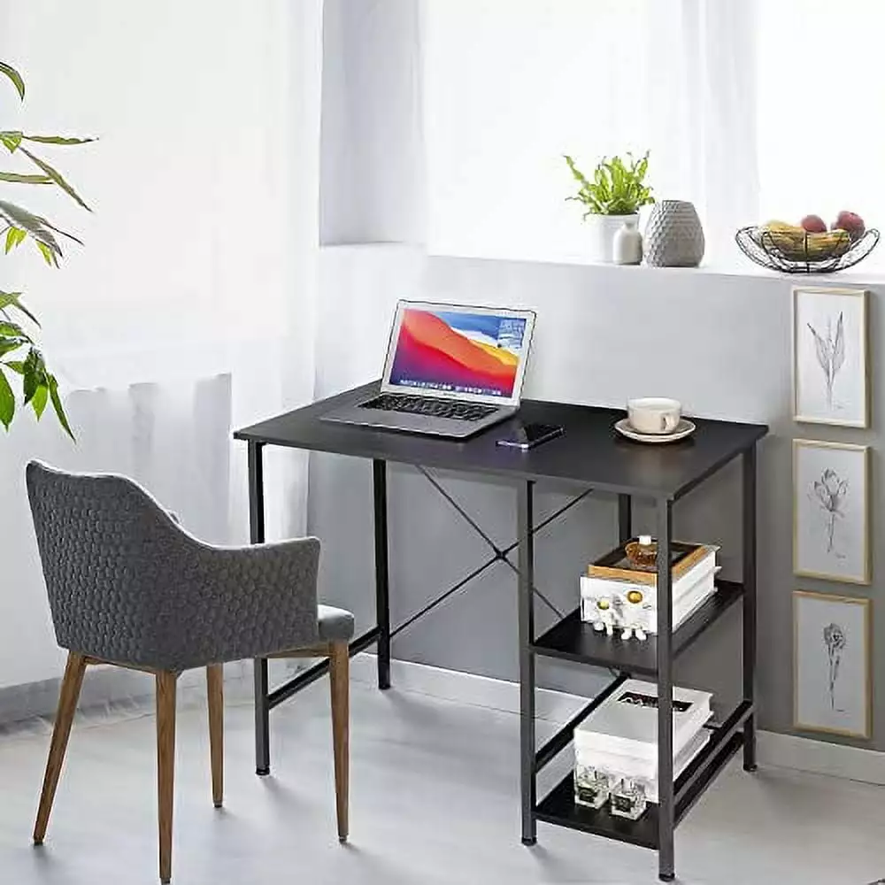 ZENY 36 Inch Small Computer Desk Storage Shelves Sturdy Home Office Writing Desk Laptop PC Workstation Black NIGHT MOON