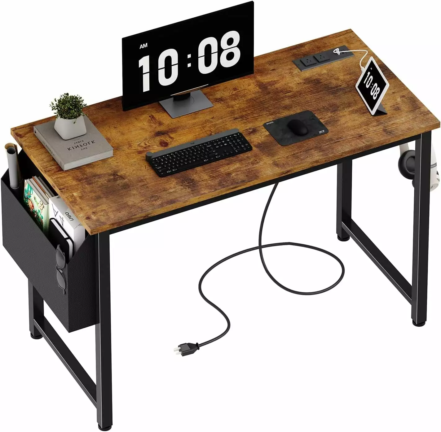 40 Inch Computer Desk Power Outlet 39 Inch Teen Study Table Home Office Work Writing Desk Charging Station QRZJ