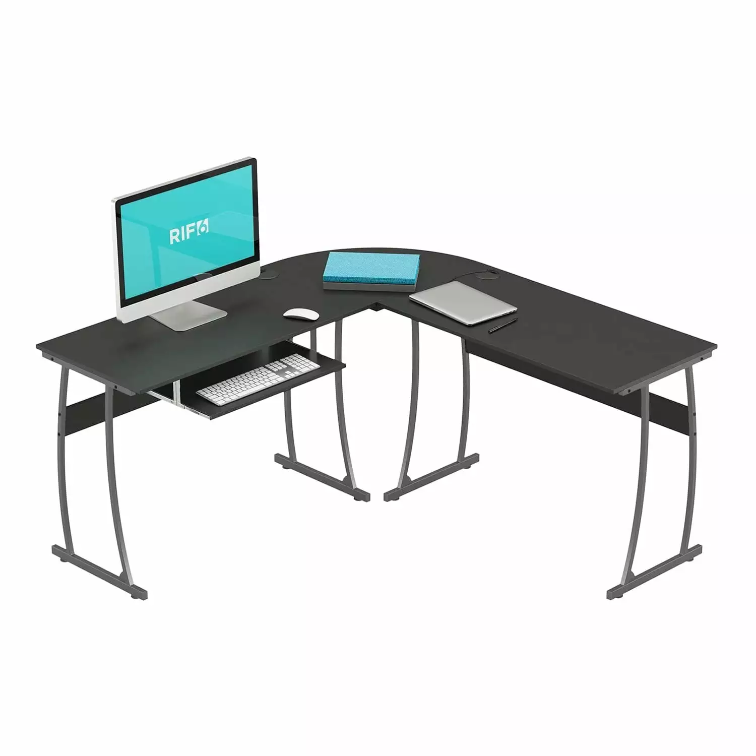 RIF6 L Shaped Modern Computer Home Office Desk Keyboard Tray Black