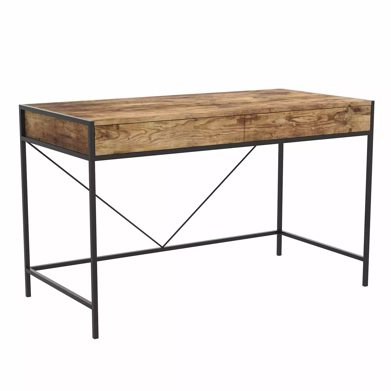 Safdie & Co. 49L 2-Drawers Black Metal Computer Desk Brown Reclaimed Wood