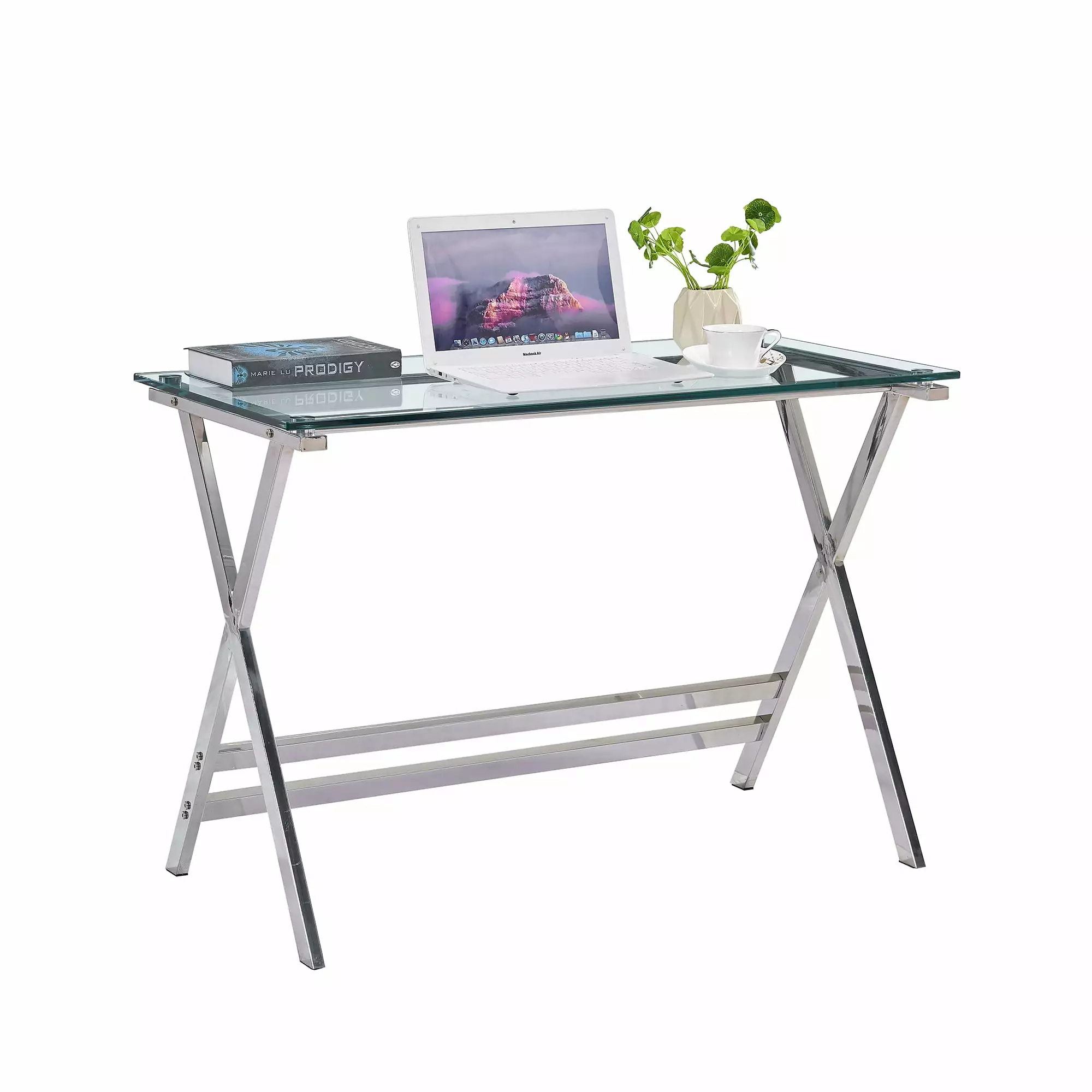 S&M Ergonomic Glass Computer Desk Clear Study Table Adult Students