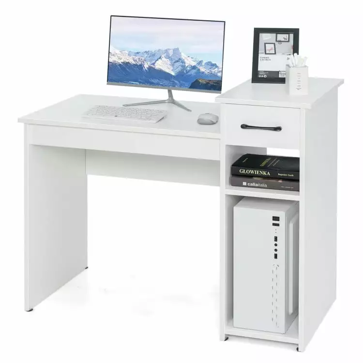 Spaco Computer Desk PC Laptop Table Drawer and Shelf White Office Desk Gaming Computer Desk Study Working Writing