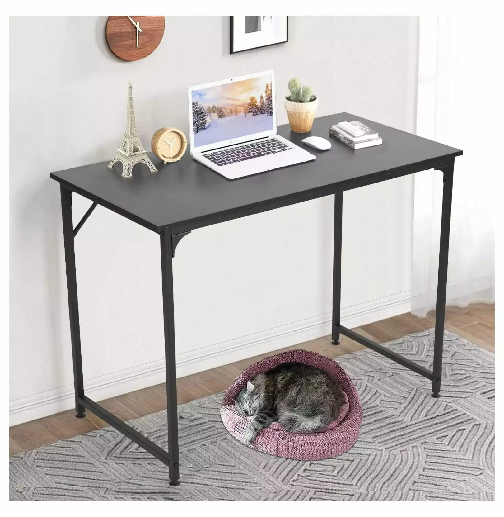 Superwum 39 Inch Computer Desk Home Study Desk Office Workstation Large Writing Desk Modern Simple PC Table Black