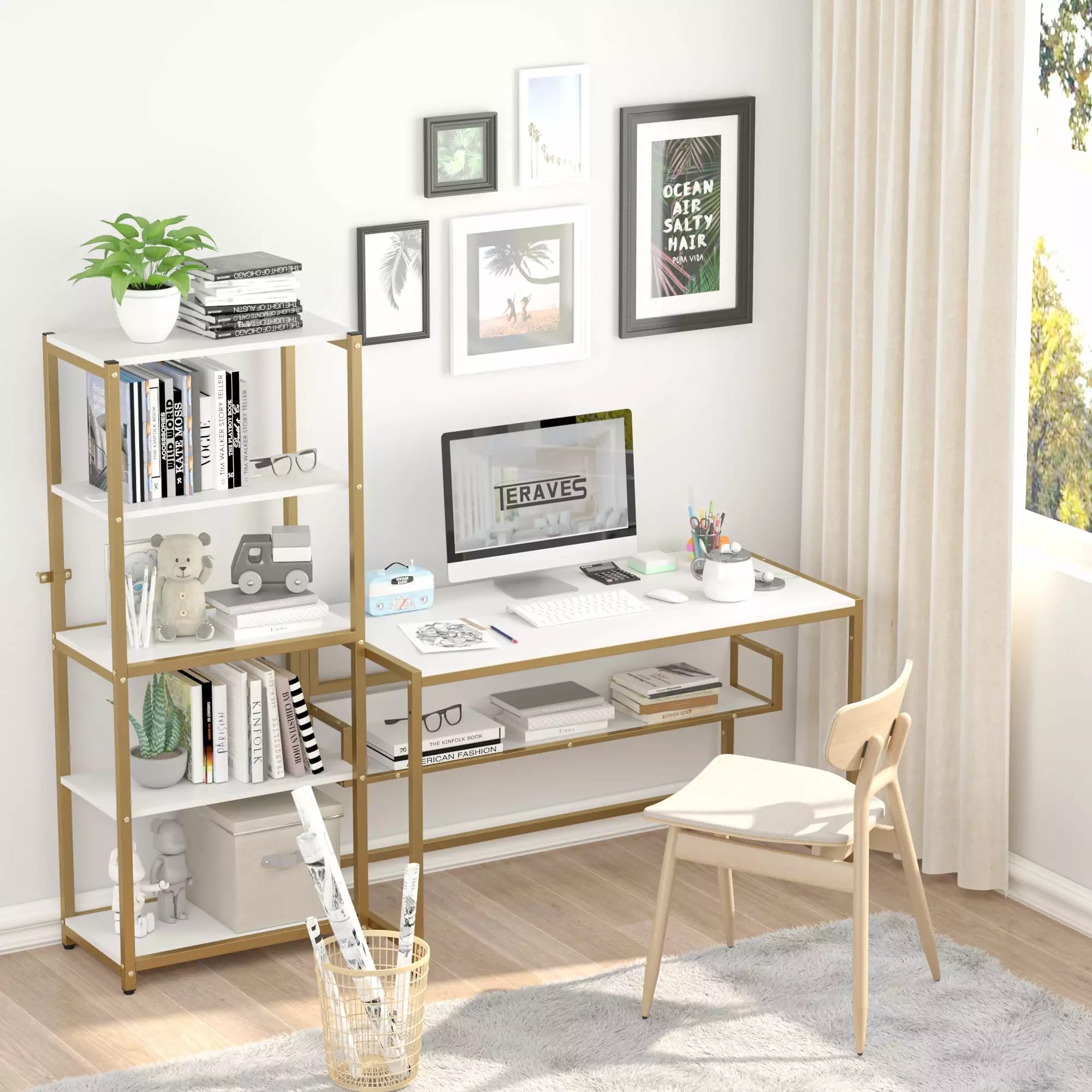 Teraves 47 Office Computer Desk 5 Tier Storage Shelves Reversible Writing Desk Home Office