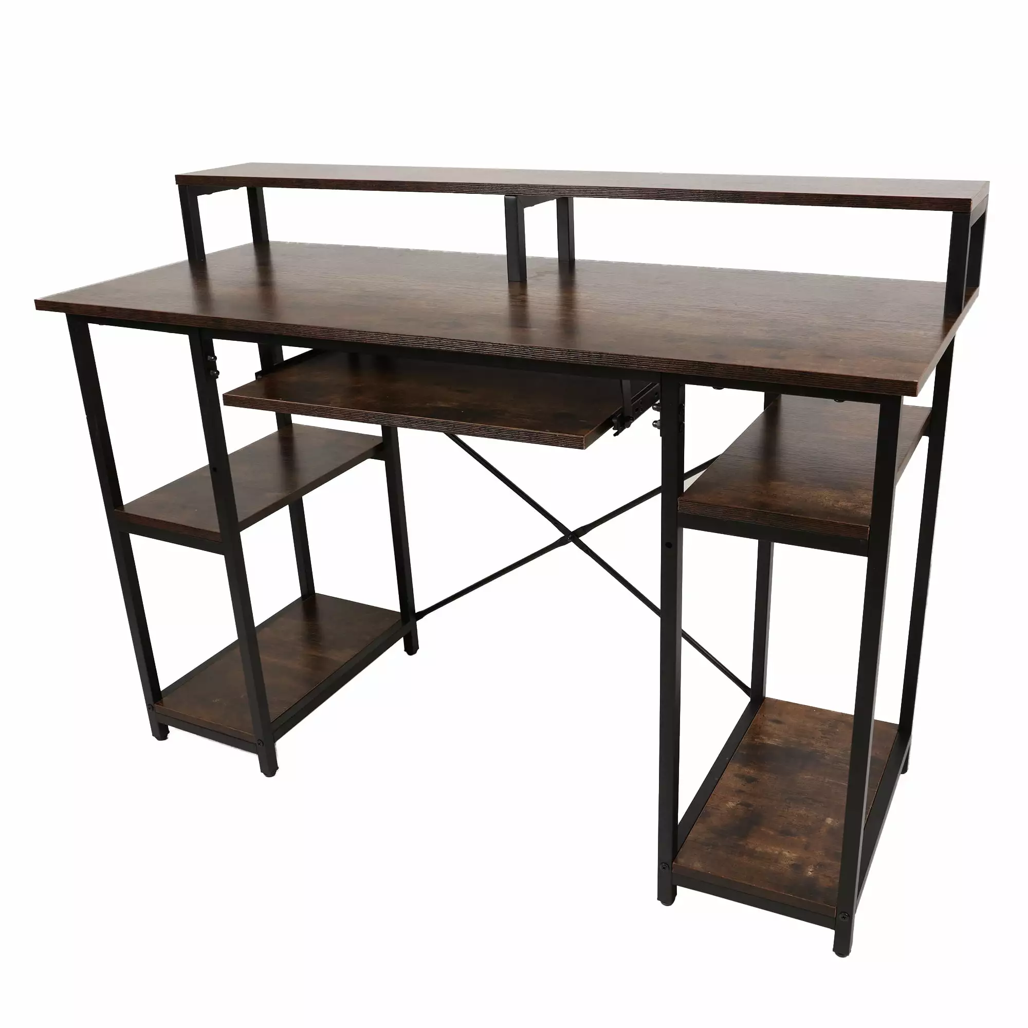 Computer Desk Storage Shelves Monitor Stand Keyboard Tray Home Office Desk Study Writing Table TINGLU