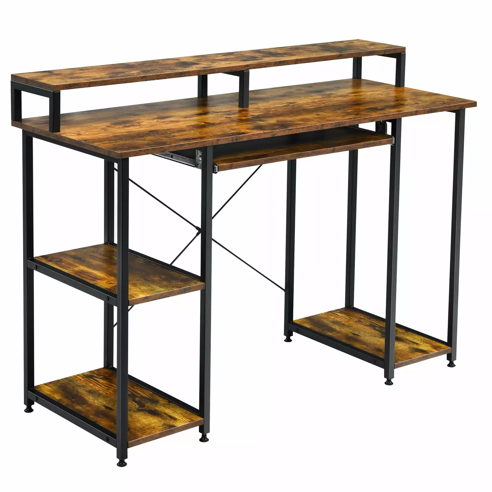 Topbuy Computer Desk Book Shelves Working Studying Gaming Rustic Brown