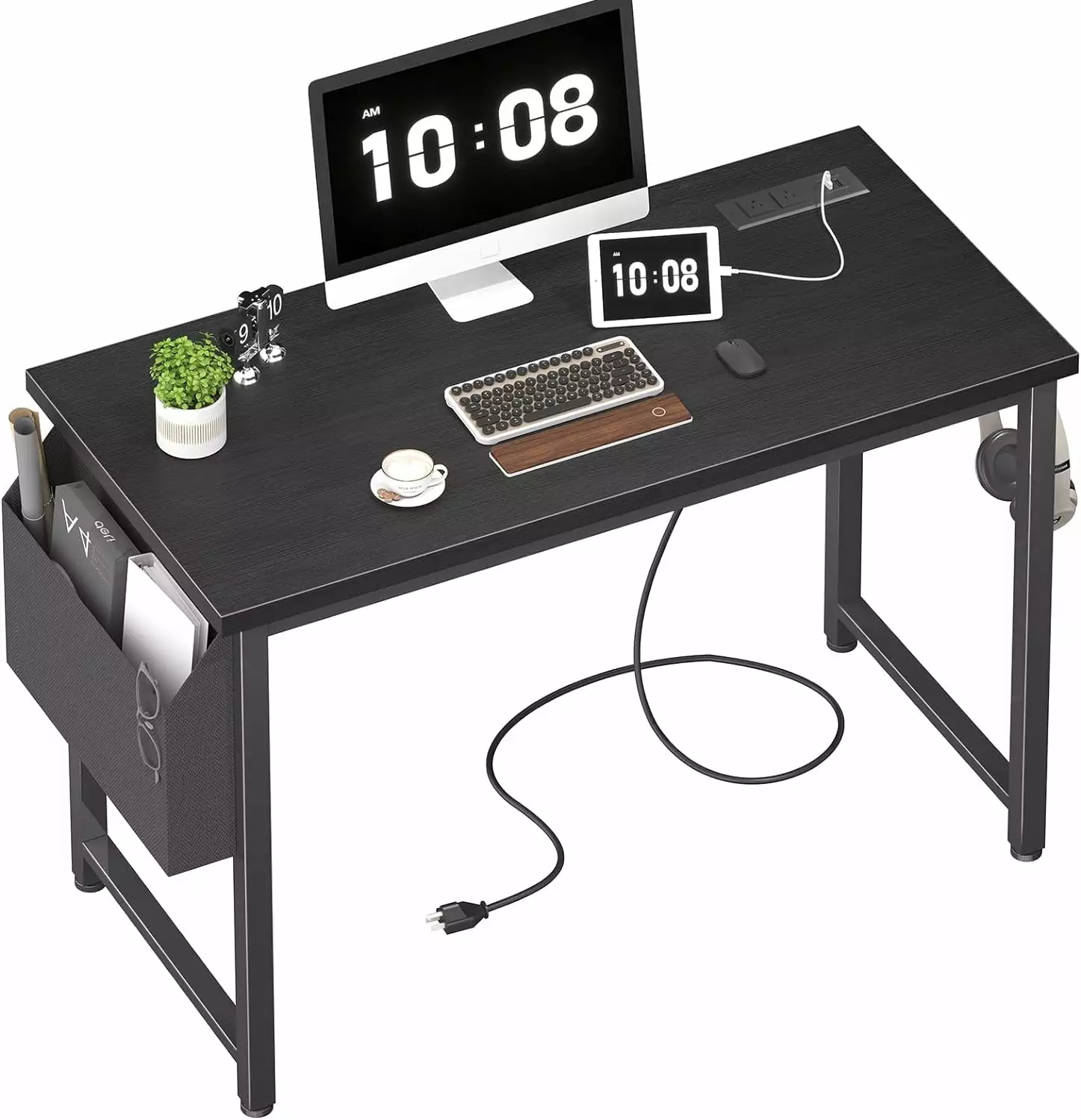 39 Inch Computer Desk Power Outlet and Charging Station Home Office Study TRAHOO