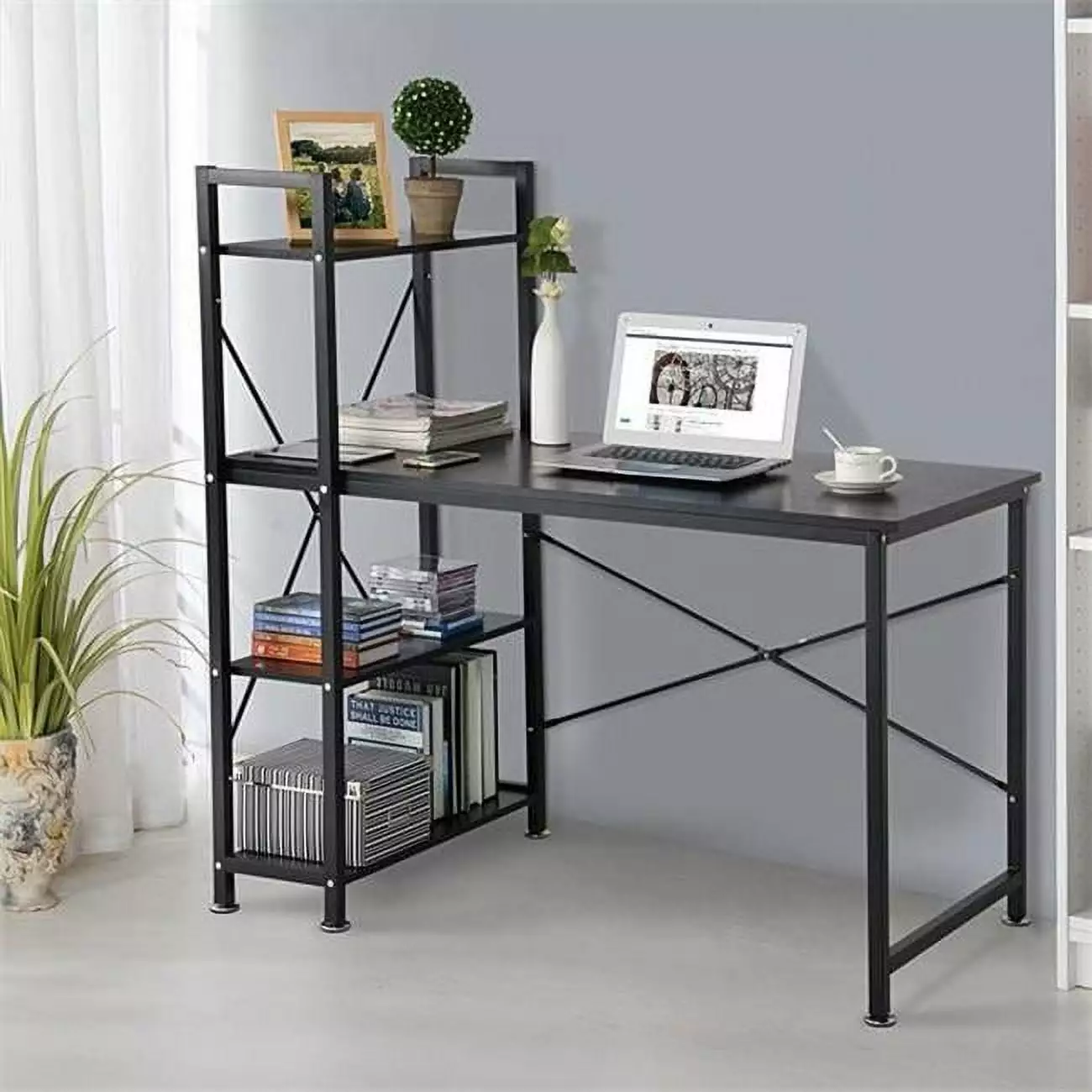 Utopia Alley 47 Inch Computer Desk Shelves Black Metal Desk 4-Tier Storage Bookshelves Study Craft Desk
