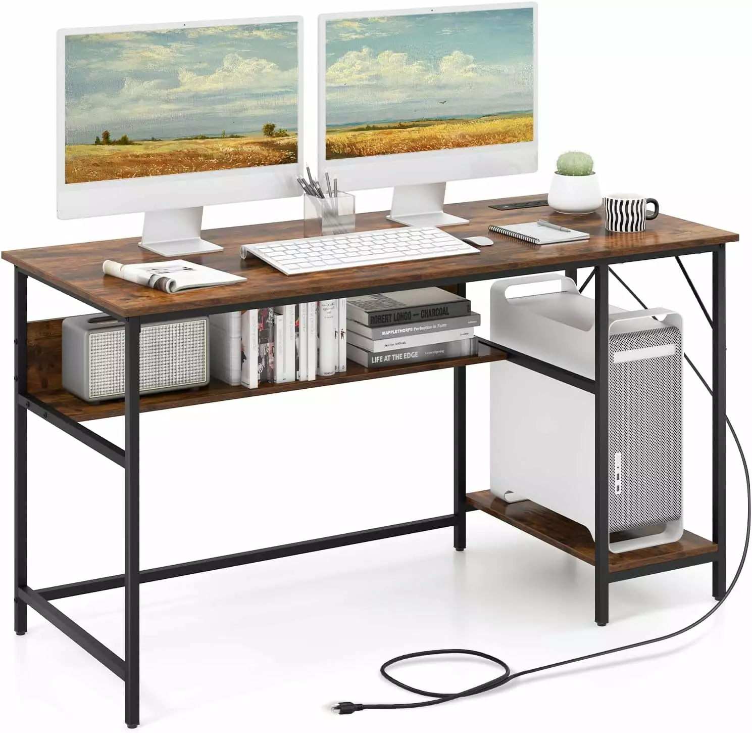 YAQININ 55 Inch Computer Desk 4 Power Outlets and 2 USB Ports