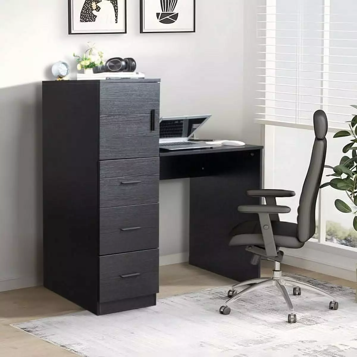 Black Embossed Particle Board Melamine Computer Desk USB and Power Sockets YTTX