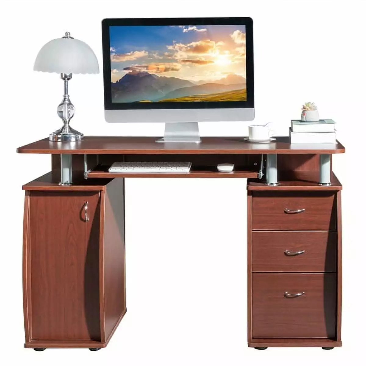 FCH 115x55x74cm 15mm MDF Portable Computer Desk 3 Drawers Coffee Color Space Saving Office Desk YTTX
