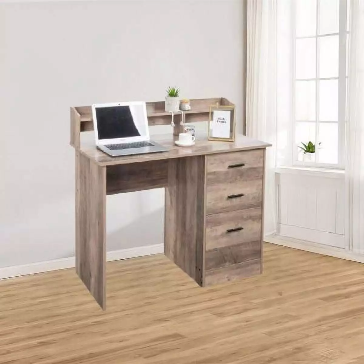 Gray Embossed Particleboard Computer Desk Three Drawers and Document Hanger YTTX