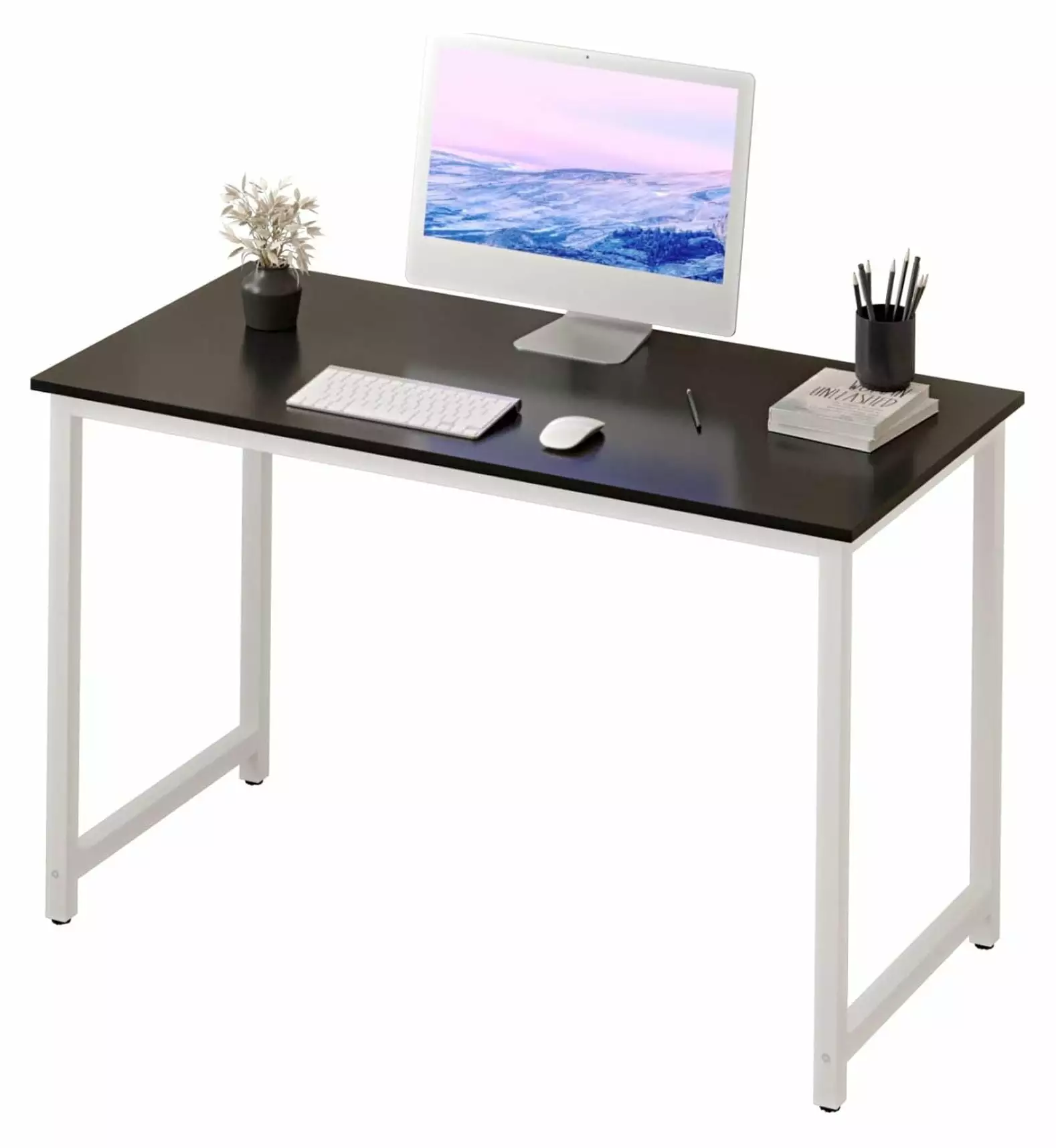 ZeloraGildan Computer Desk Home Office 47 Work Table Easy Assembly Black White Frame